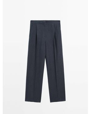 MASSIMO DUTTI Krijtstreepbroek Van Linnenmix - Blauw