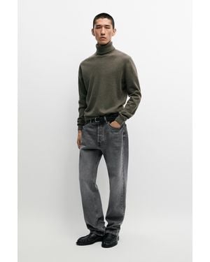 MASSIMO DUTTI 100% Wool Knit Turtleneck Sweater - Green