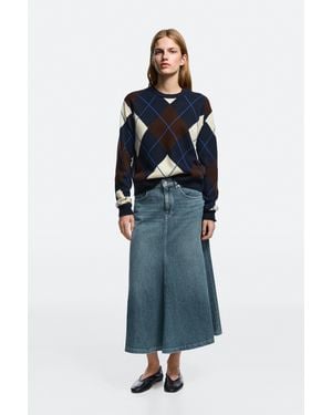 MASSIMO DUTTI Flare Fit Denim Midi Skirt - Blue