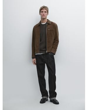 MASSIMO DUTTI Short Suede Leather Jacket - Multicolour