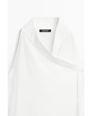 MASSIMO DUTTI Flowing Linen Blend Crossover Halter Top - White