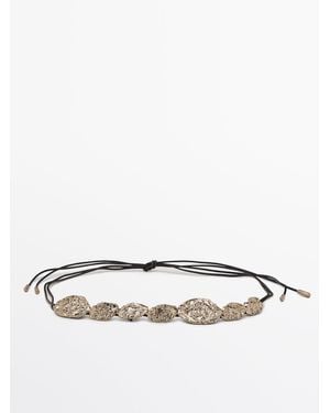 MASSIMO DUTTI Leather Cord Rhinestone Stone Belt - Metallic