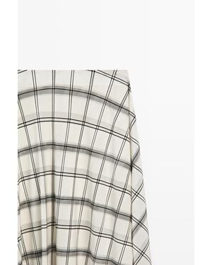 MASSIMO DUTTI Asymmetric Check Midi Skirt - White