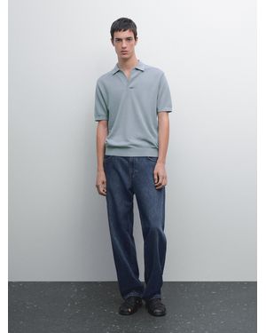 MASSIMO DUTTI Polo Punto Cuello Pico - Azul
