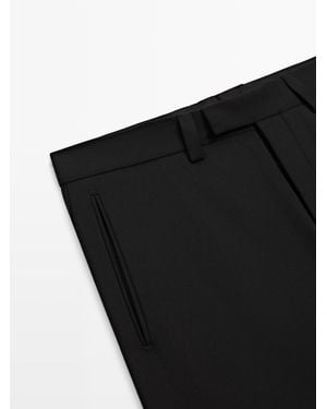 MASSIMO DUTTI Wool Barrel Fit Trousers - Black