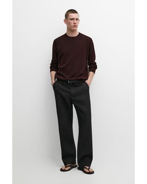 MASSIMO DUTTI 100% Cotton Round Neck Knit Jumper - Brown