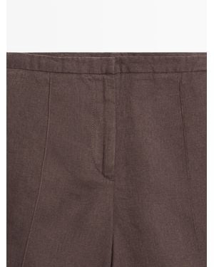 MASSIMO DUTTI 100% Linen Bermuda Shorts - Brown