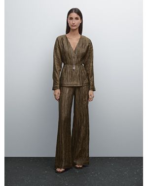 MASSIMO DUTTI Kimono With Tie And Fabric Detail - Green