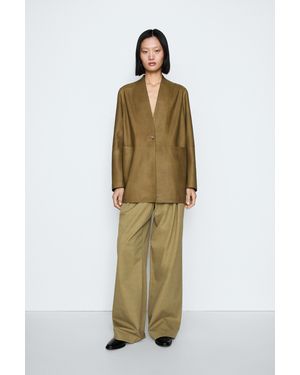 MASSIMO DUTTI Suede Leather Blazer With Button Detail - Metallic