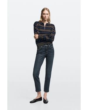 MASSIMO DUTTI Mid-Waist Slim Fit Cropped Jeans - Blue