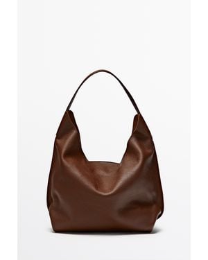 MASSIMO DUTTI Medium Nappa Leather Shoulder Bag - Brown