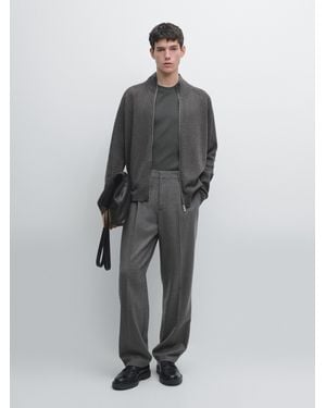 MASSIMO DUTTI Knit Cotton Blend Cardigan With Raglan Sleeves - Grey