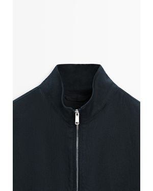 MASSIMO DUTTI Linen Bomber Jacket - Blue