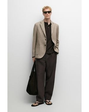 MASSIMO DUTTI Linen Herringbone Stripe Blazer - Natural