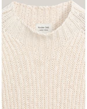 MASSIMO DUTTI Linen Blend Openwork Mock Neck Top - Natural