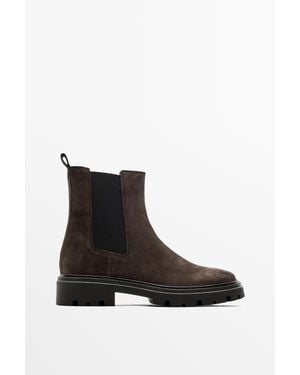 MASSIMO DUTTI Flat Chelsea Boots With Track Sole - White