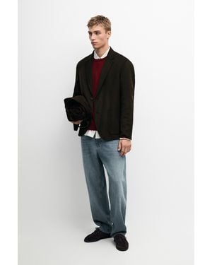 MASSIMO DUTTI Double-Layer Wool Blend Blazer - Black