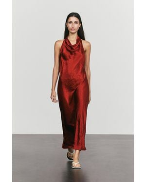 MASSIMO DUTTI Draped Neck Long Dress - Red