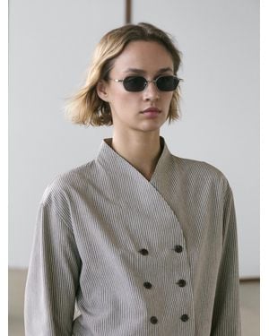 MASSIMO DUTTI Striped Flowing Shirt With Button Details - Grey