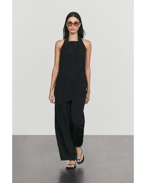 MASSIMO DUTTI Flowing Halter Neck Top - Black