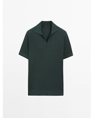 MASSIMO DUTTI Gebreide Polo Met V-Hals - Groen