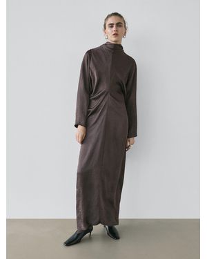 MASSIMO DUTTI Long Flowing Dress With Bow - Grey