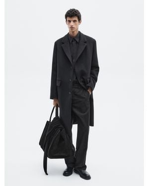 MASSIMO DUTTI Abrigo Largo Solapa Mezcla Lana - Negro
