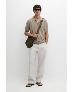MASSIMO DUTTI Melange 100% Linen Polo Shirt - Natural
