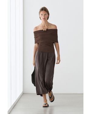 MASSIMO DUTTI 100% Silk Straight Midi Skirt - Brown