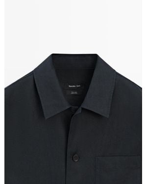 MASSIMO DUTTI Linen Overshirt With Pocket Details, Complete Look - Blue