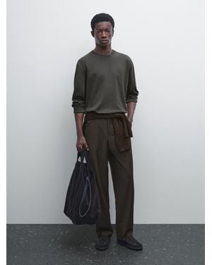 MASSIMO DUTTI Camiseta Manga Larga Algodón Medium Weight - Negro