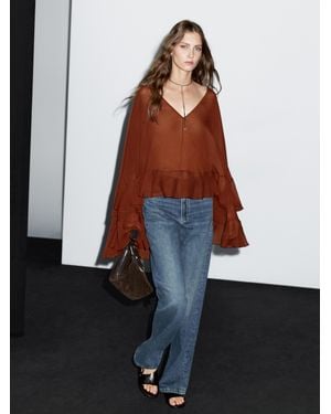 MASSIMO DUTTI Cape-Style Blouse With Ruffles - Brown
