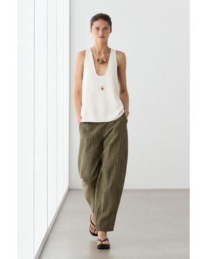 MASSIMO DUTTI Total Look Linen Trousers With Corset Belt Detail - Green