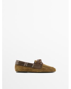 MASSIMO DUTTI Contrast Leather Deck Shoes - White