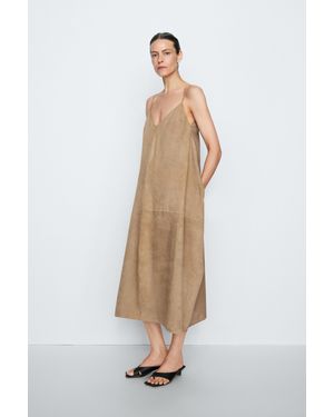 MASSIMO DUTTI Suede Leather Combined Dress - White
