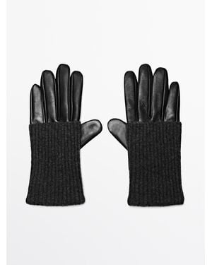 MASSIMO DUTTI Contrast Nappa Leather And Knit Gloves - Black