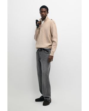 MASSIMO DUTTI Mock Neck Knit Jumper With Zip - Natural