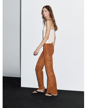 MASSIMO DUTTI Flared Suede Leather Trousers - White
