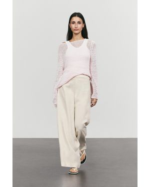 MASSIMO DUTTI Linen Blend Barrel Fit Pants - Natural