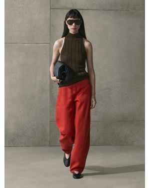 MASSIMO DUTTI Voluminous Linen Trousers - Red