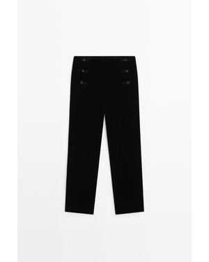 MASSIMO DUTTI Rechte Velvet Broek Met Houtje-Touwtjeknoop - Zwart