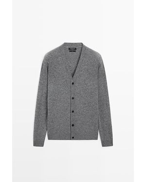 MASSIMO DUTTI 100% Wollen Vest Met Knopen - Grijs