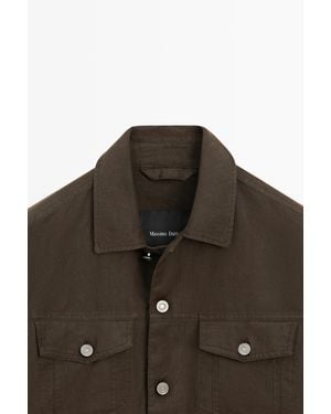 MASSIMO DUTTI 100% Linen Jacket With Pocket Details - Brown