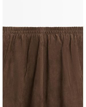 MASSIMO DUTTI Suede Leather Midi Skirt - Brown