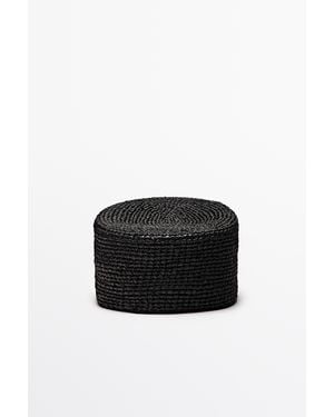 MASSIMO DUTTI Raffia Pillbox Hat - Black