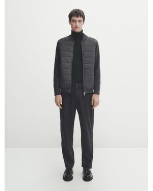 MASSIMO DUTTI Knit Cardigan With Contrast Quilted Fabric - Multicolour