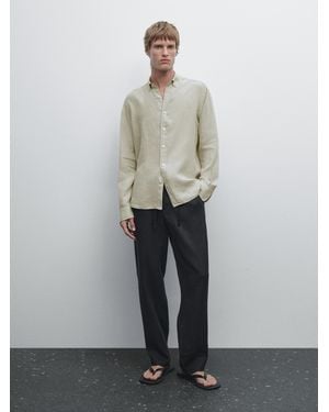 MASSIMO DUTTI 100% Linen Regular Fit Shirt - Grey