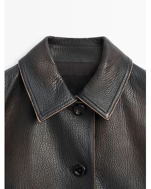 MASSIMO DUTTI Short Nappa Leather Jacket - Black