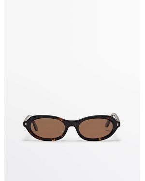 MASSIMO DUTTI Tortoiseshell-Effect Mini Oval Sunglasses - White
