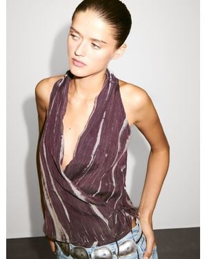 MASSIMO DUTTI Stripe Print Crossover Halter Top - Purple